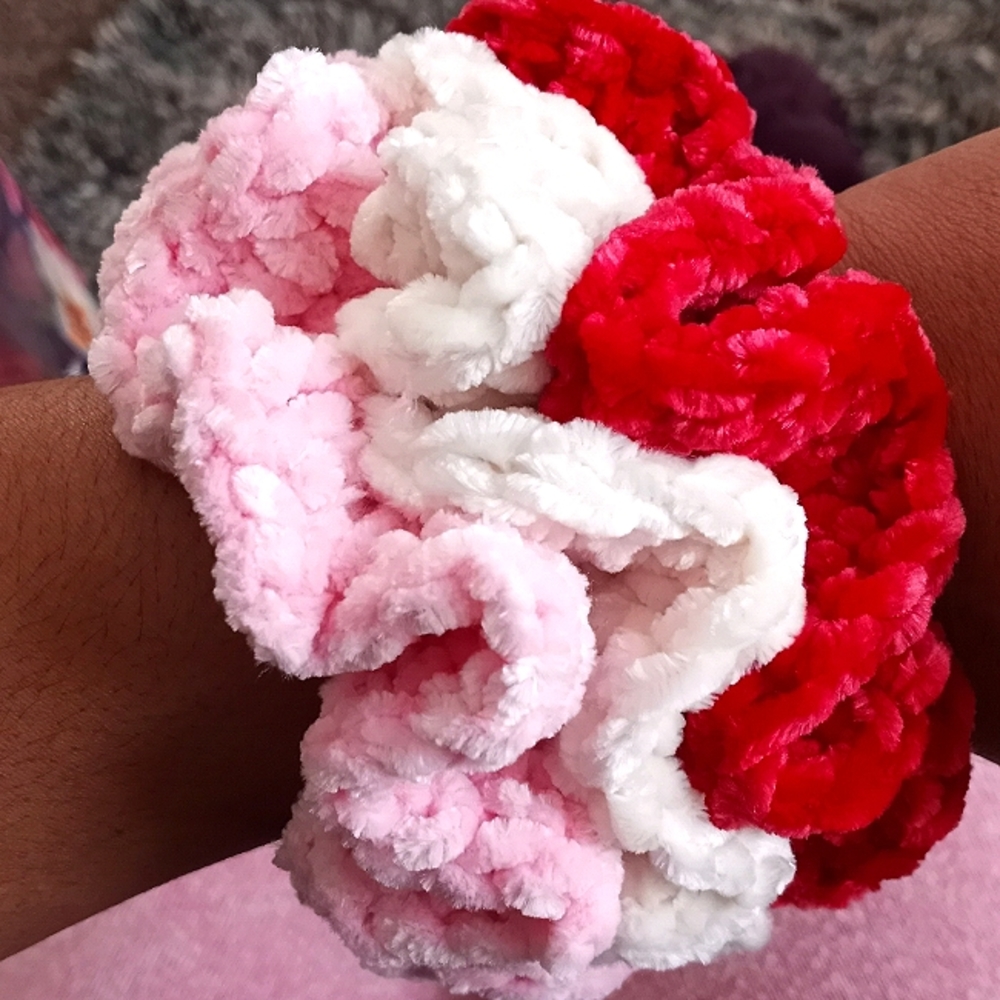 Velvet Scrunchies 3pc Set Valentines gift set red,white,pink, made by seller